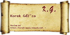Korek Géza névjegykártya